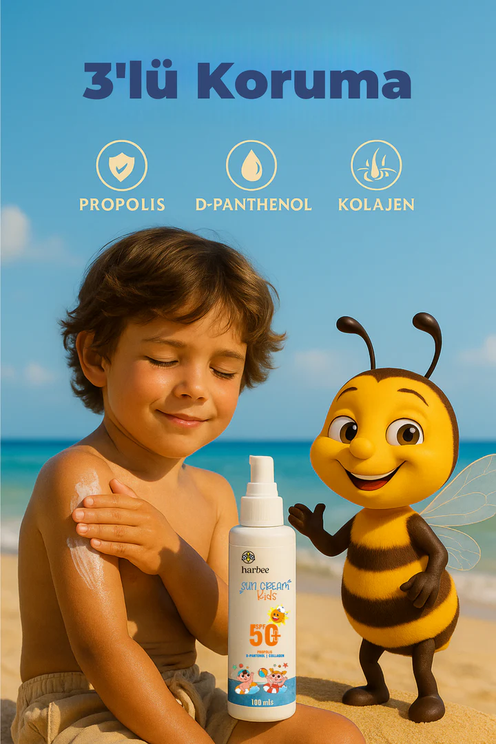  Çocuk Güneş Kremi SPF 50+ 100 ml – Hassas Ciltler İçin Propolis, Pantenol & Kolajen | Harbee