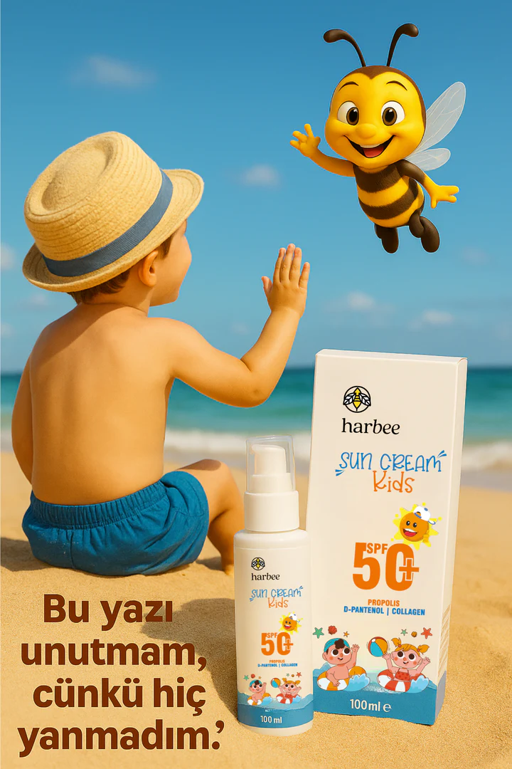  Çocuk Güneş Kremi SPF 50+ 100 ml – Hassas Ciltler İçin Propolis, Pantenol & Kolajen | Harbee